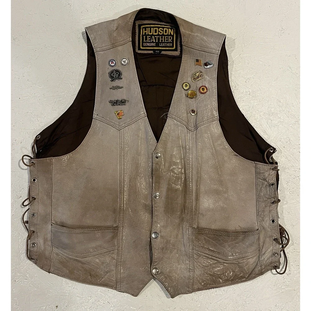 Vintage Hudson Leather‎ Gold Wing Road Riders Motorcycle Vest Mens 48 Grunge